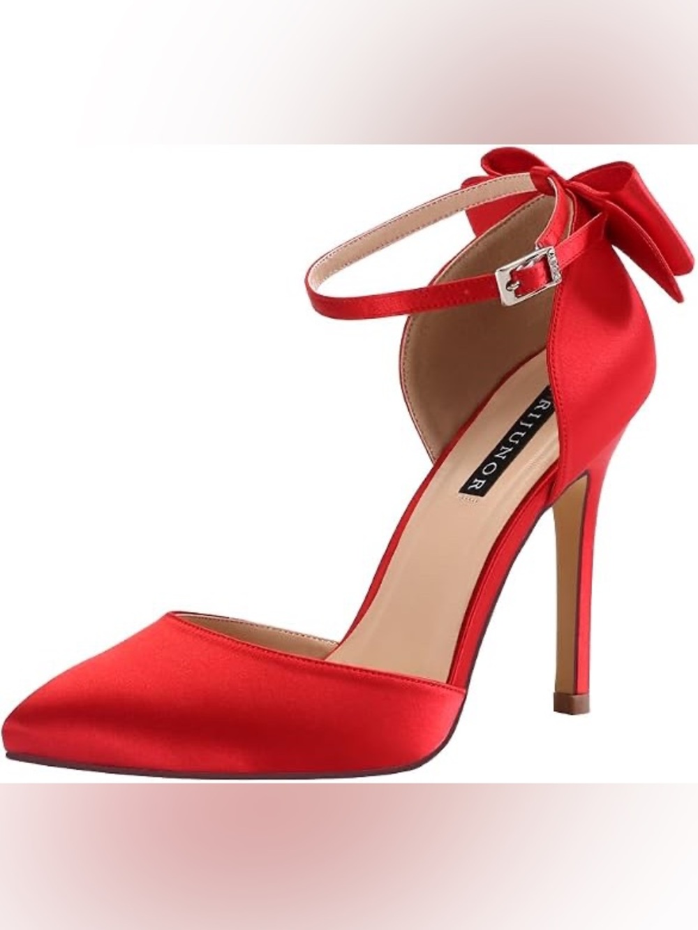 Erijunor High Heels D Orsay Stilletto Pump Ankle Strap Bright Red Satin